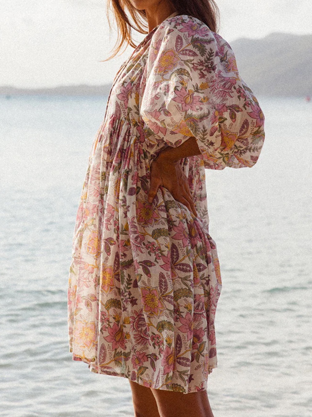 Daughters Of India Dress 100% Cotton Pink Floral Print Bnwt — image 6 of 7